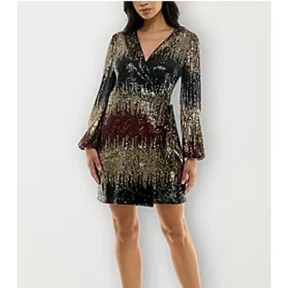 NWT Premier Amour Sequin Wrap Party Dress Cocktail Size 10 Red, Cranberry Gold - Picture 11 of 11